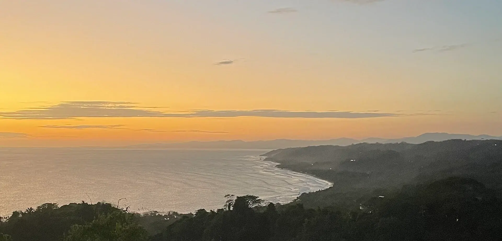 Santa Teresa bay, viewed from Mal Pais, Costa Rica — real area photograph, not camp accommodation
